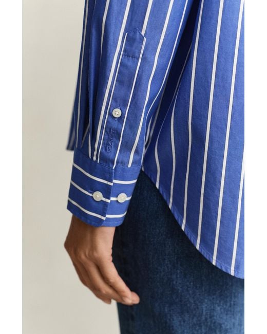 Gant Blue Relaxed Fit Classic Striped Poplin Shirt