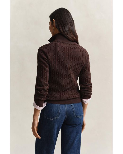 Gant Blue Stretch Cotton Cable Knit Half-Zip Sweater Deep