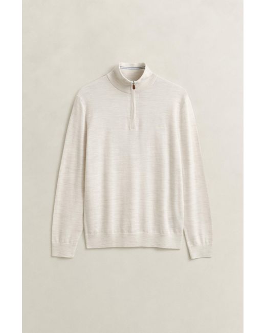 Gant White Merino Wool Half-Zip Sweater Seed Melange for men