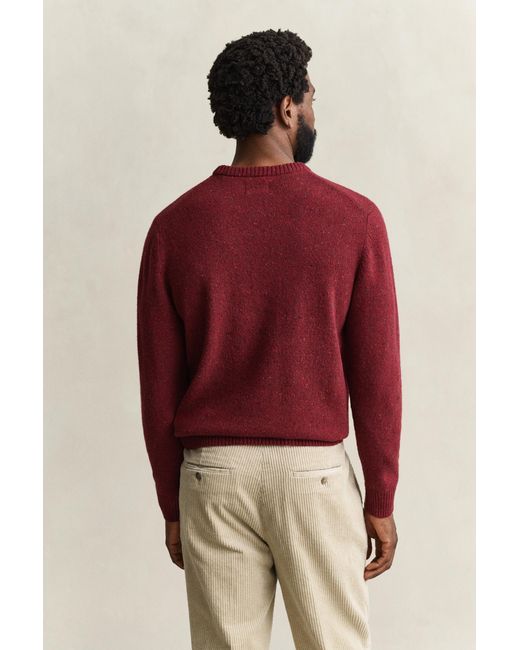 Gant Red Wool Blend Nepps Crew Neck Sweater Plumped for men