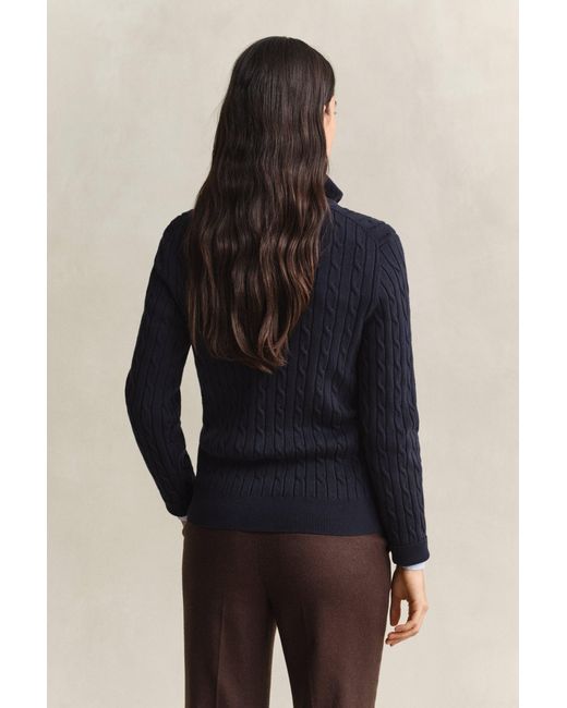 Gant Blue Stretch Cotton Cable Knit Half-Zip Sweater