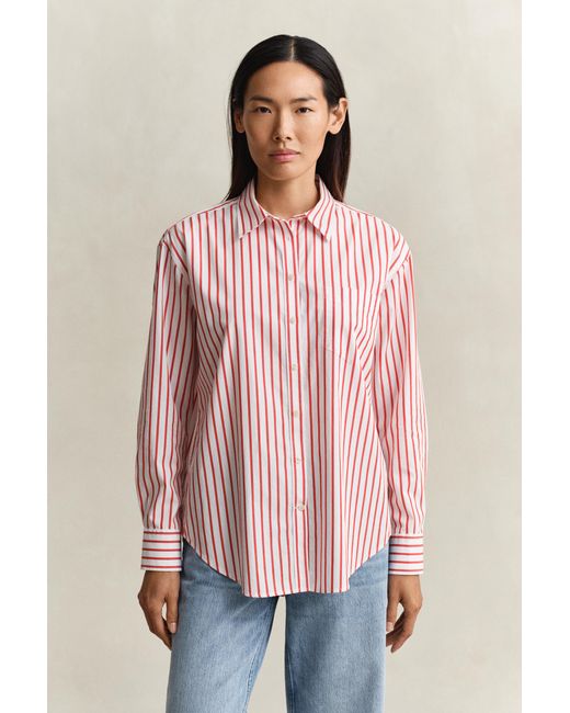 Gant Pink Relaxed Fit Striped Classic Poplin Shirt