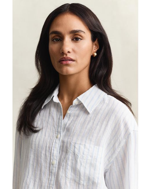 Gant Blue Relaxed Fit Striped Linen Shirt