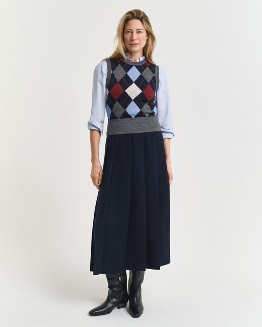 Gant Blue Wide Pleated Midi Skirt