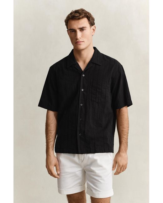 Gant Black Relaxed Fit Dobby Striped Shirt for men