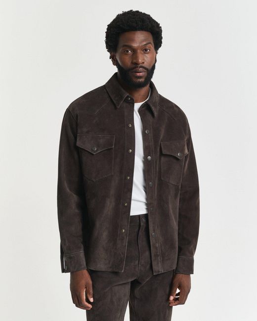 Gant Black Relaxed Fit Suede Rodeo Shirt for men