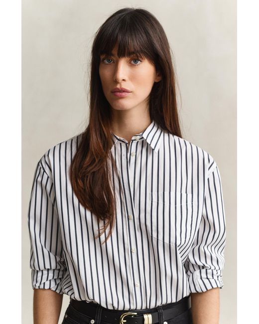 Gant Gray Relaxed Fit Classic Striped Poplin Shirt