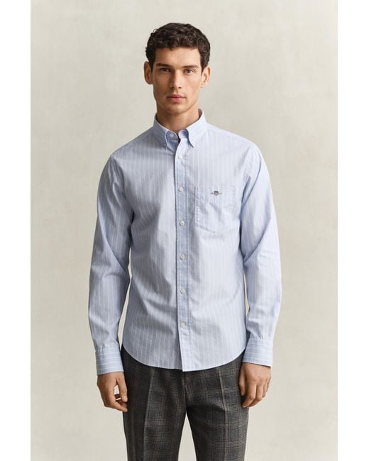 Gant Blue Striped Classic Poplin Shirt for men