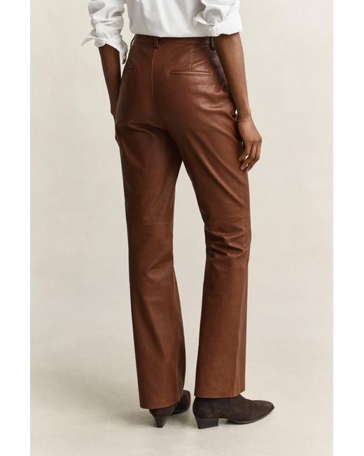 Gant Natural Flared Leather Pants Mahogany