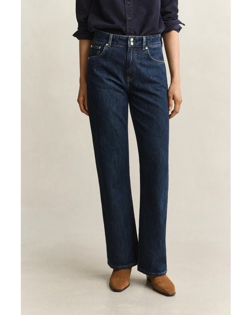Gant Blue Relaxed Buttoned Jeans Dark Worn In