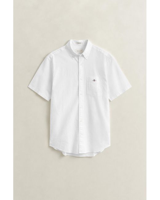 Gant White Linen Blend Short Sleeve Shirt for men