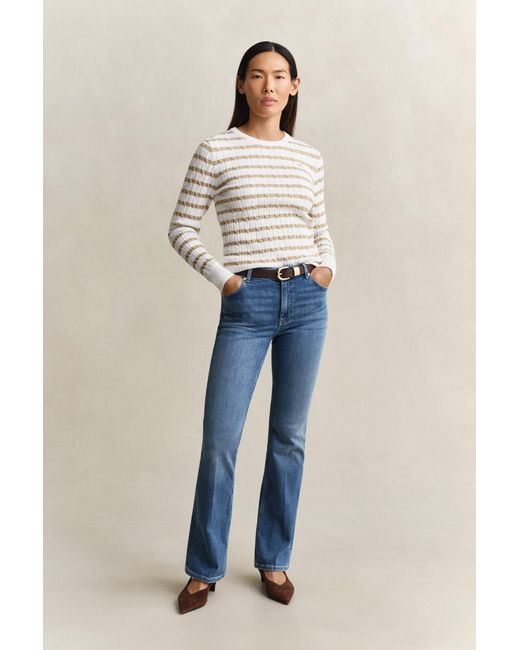 Gant Natural Striped Cable Knit Crew Neck Sweater
