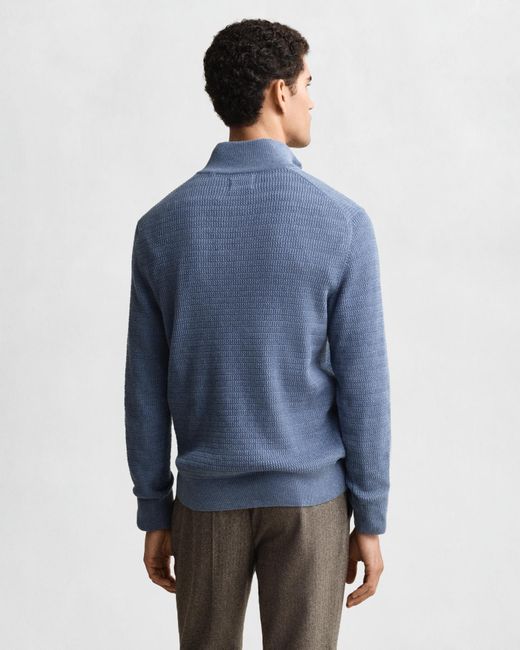 Gant Blue Mini Cable Knit Half-Zip Sweater Denim Melange for men