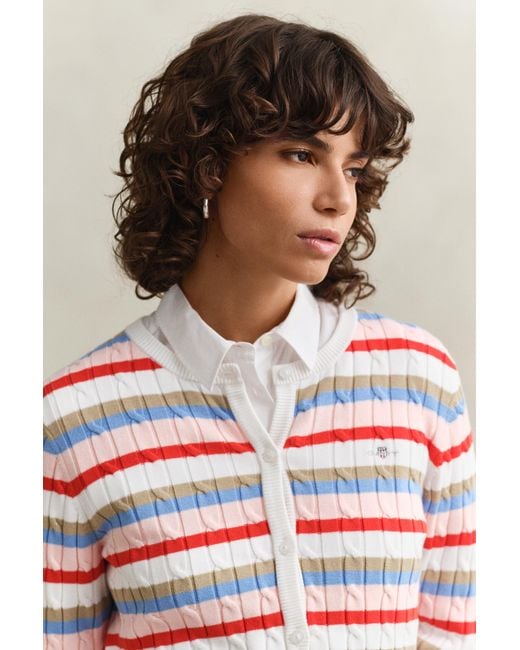 Gant Multicolor Striped Cable Knit Cardigan