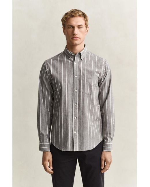 Gant Gray Striped Mélange Poplin Shirt Melange for men