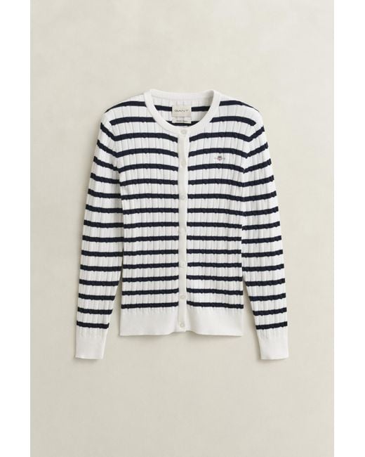 Gant Black Striped Cable Knit Cardigan Eggshell