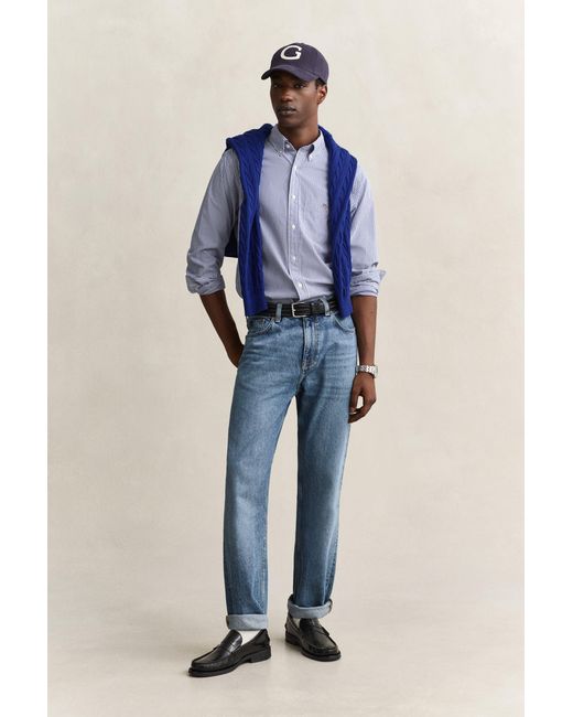Gant Blue Classic Regular Striped Poplin Shirt College for men