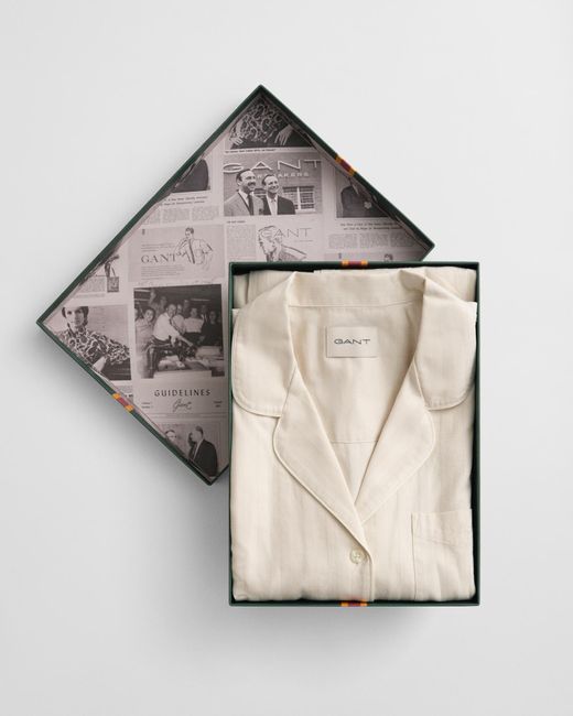Gant White Satin Stripe Pajama Set Gift Box Linen