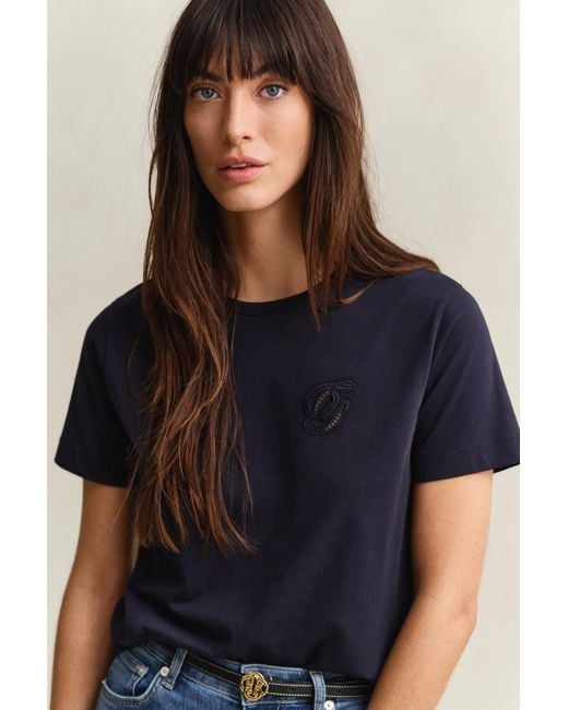Gant Blue Script T-Shirt Evening