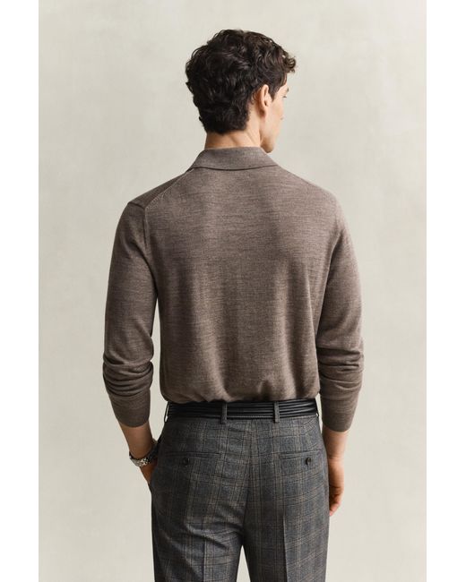 Gant Brown Extra Fine Merino Wool Polo Sweater for men