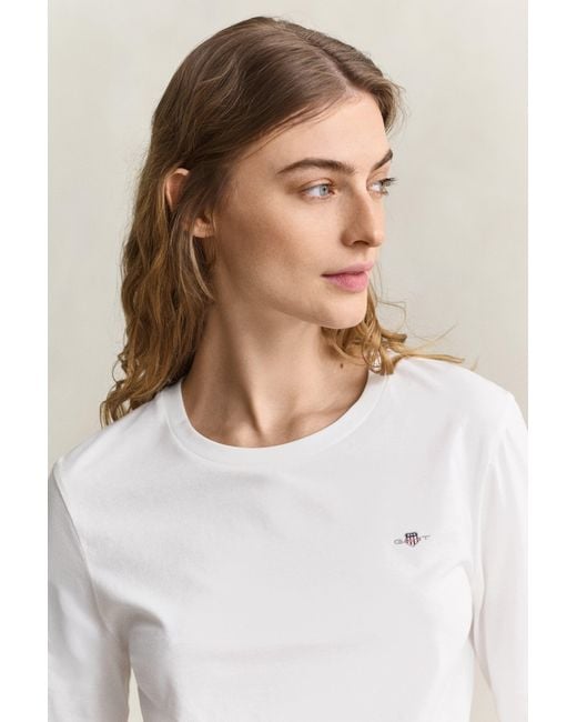 Gant White Shield Long Sleeve T-Shirt