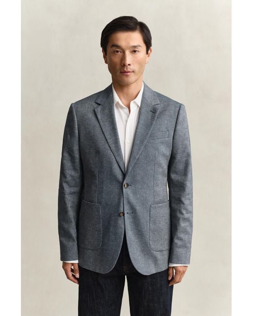 Gant Blue Herringbone Suit Jacket Marine for men