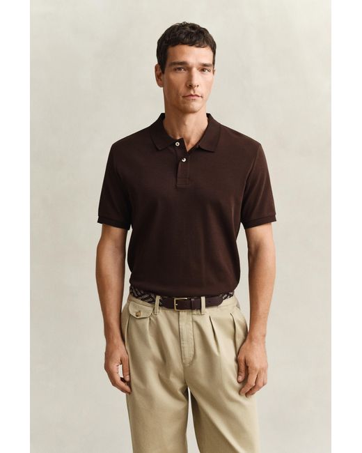 Gant Brown Interlock Polo Shirt Mahogany for men