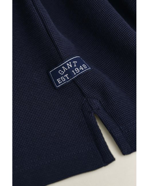 Gant Blue Waffle Texture Polo Shirt Evening for men