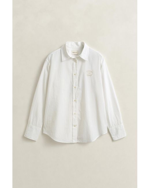 Gant Natural Striped Embroidered Shirt Eggshell