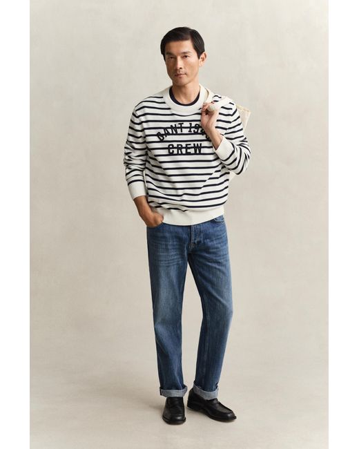 Gant Blue Breton Striped Graphic Sweater Eggshell for men