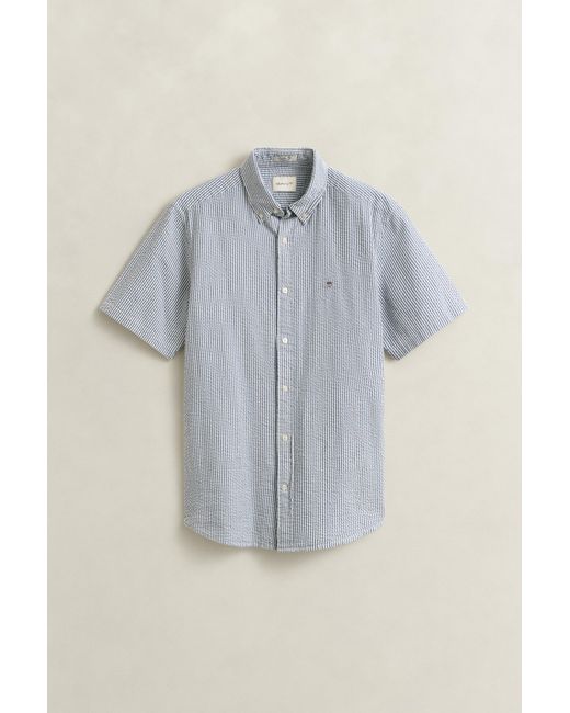 Gant Gray Striped Seersucker Short Sleeve Shirt for men