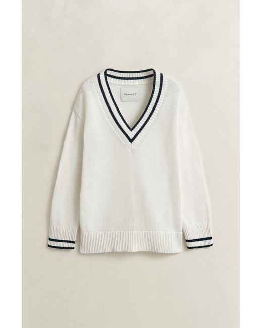 Gant Natural Cotton V-Neck Sweater Eggshell