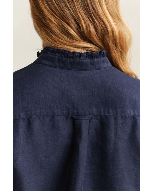 Gant Blue Frilly Linen Blend Blouse Evening