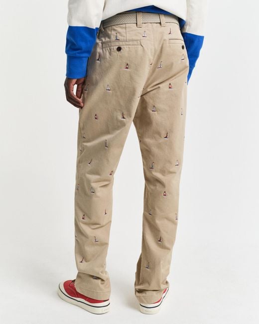 Gant Blue Straight Fit Embroidered Chinos for men