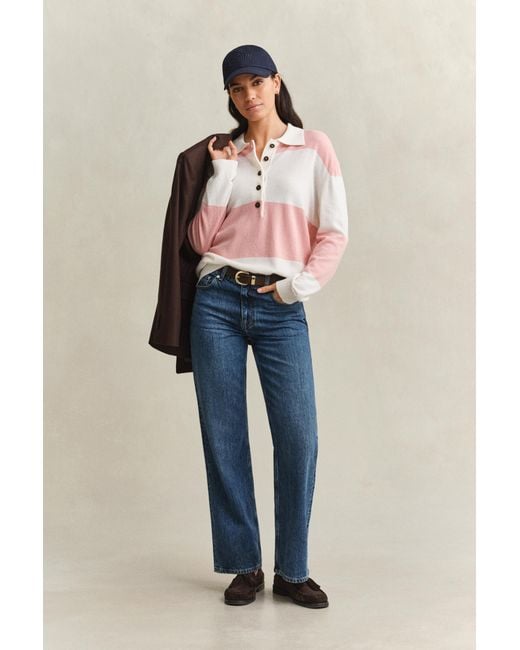 Gant Pink Knitted Barstriped Rugger Cream