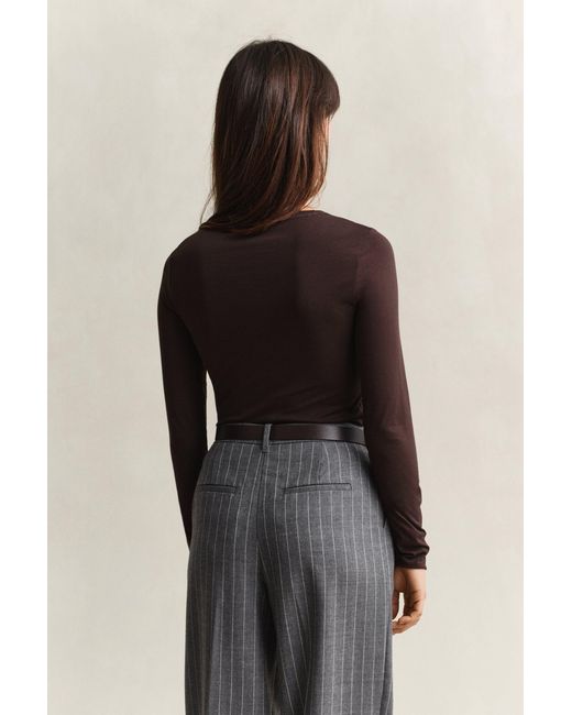 Gant Brown Light Cotton Long Sleeve T-Shirt Deep