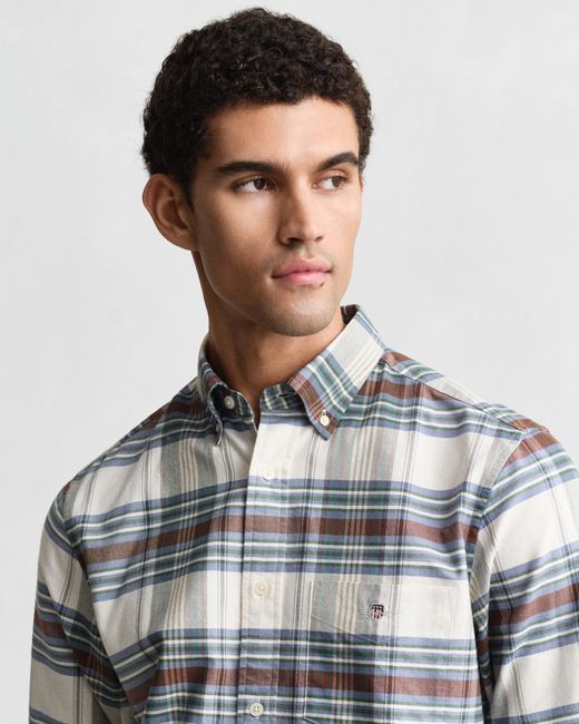 Gant Gray Regular Fit Classic Checked Oxford Shirt Woody for men