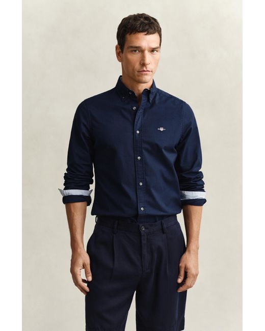 Gant Blue Slim Fit Oxford Stretch Shirt for men
