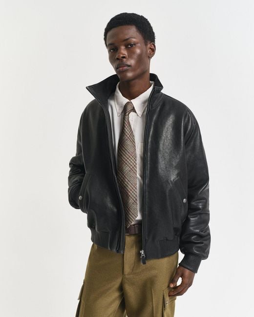 Gant Black Leather Harrington Jacket for men