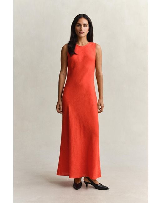 Gant Red Bias Cut Linen Midi Dress