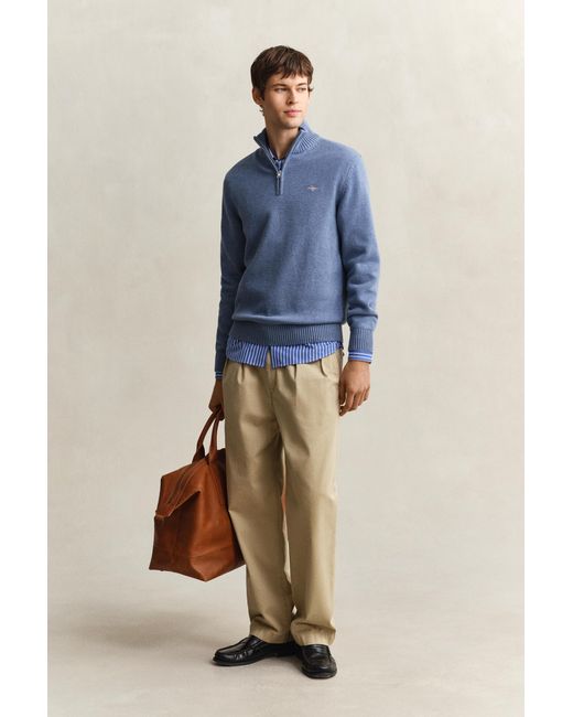 Gant Blue Casual Cotton Half-Zip Sweater Denim Melange for men