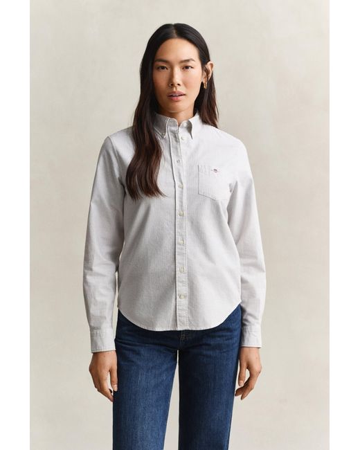 Gant Blue Striped Classic Oxford Shirt Deep