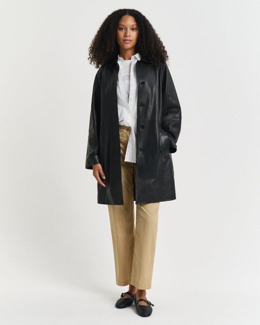 Gant Black Leather Car Coat