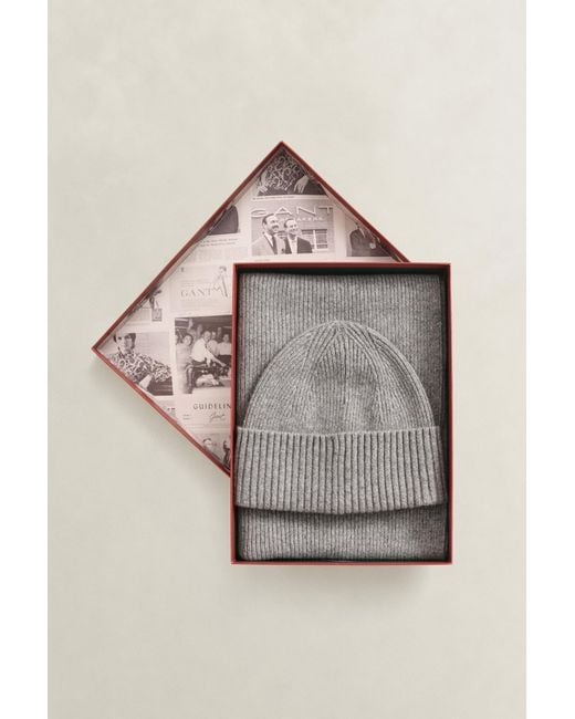 Gant Gray Cashmere Scarf & Beanie Gift Set Melange for men