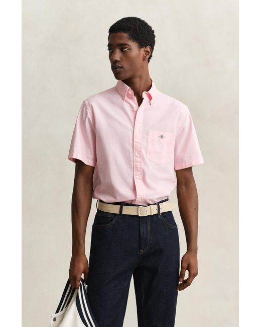 Gant Pink Classic Oxford Short Sleeve Shirt for men