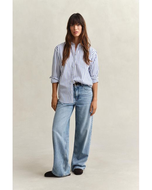 Gant Blue Relaxed Fit Striped Classic Poplin Shirt