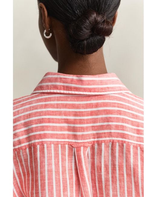 Gant Red Relaxed Fit Striped Linen Shirt