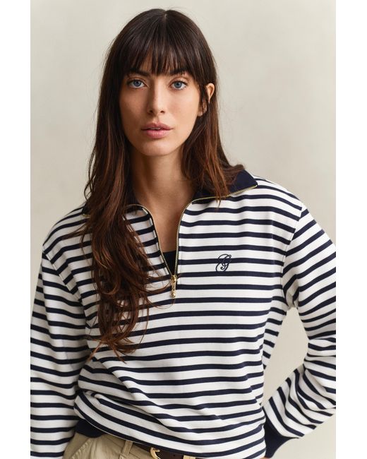 Gant Blue Striped Half-Zip Sweatshirt Evening