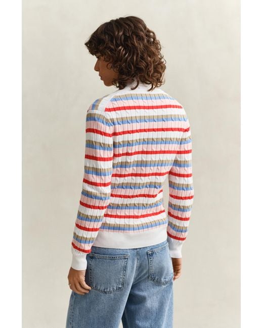 Gant Multicolor Striped Cable Knit Cardigan