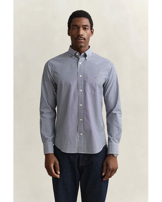 Gant Blue Striped Classic Poplin Shirt Persian for men